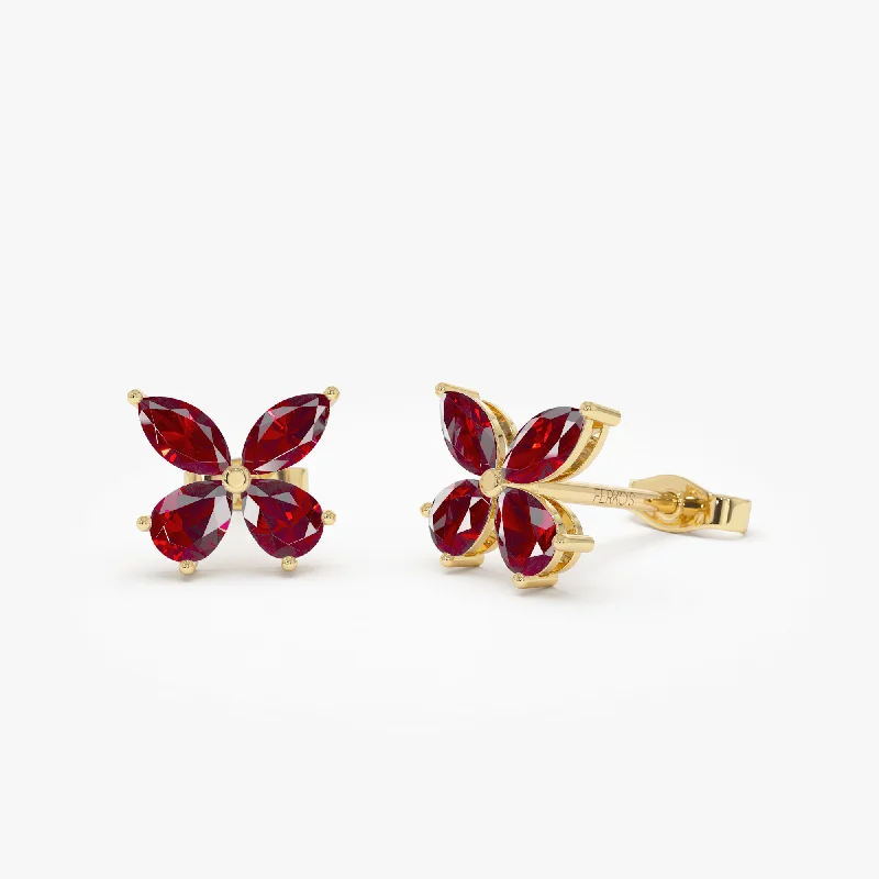 14K Garnet Butterfly Stud Earrings