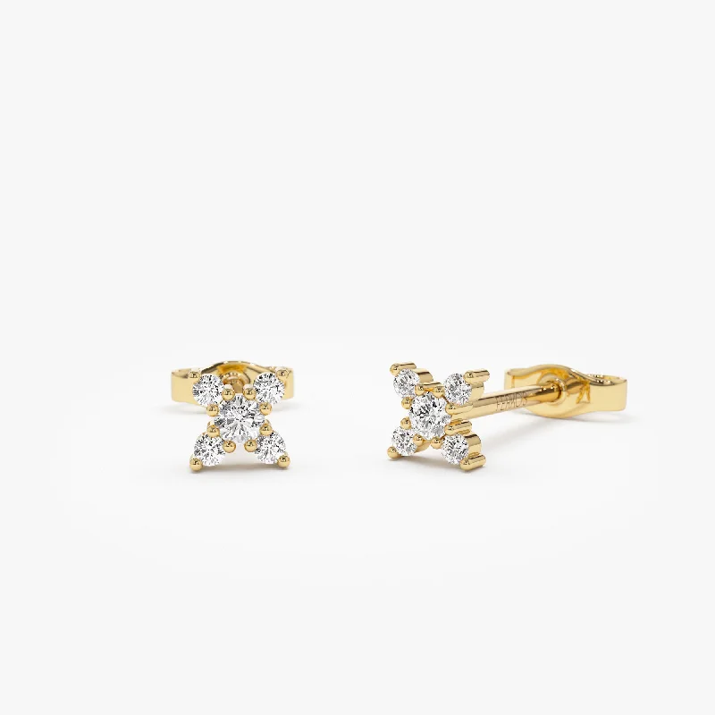 14K Gold Criss Cross X Diamond Earring Studs