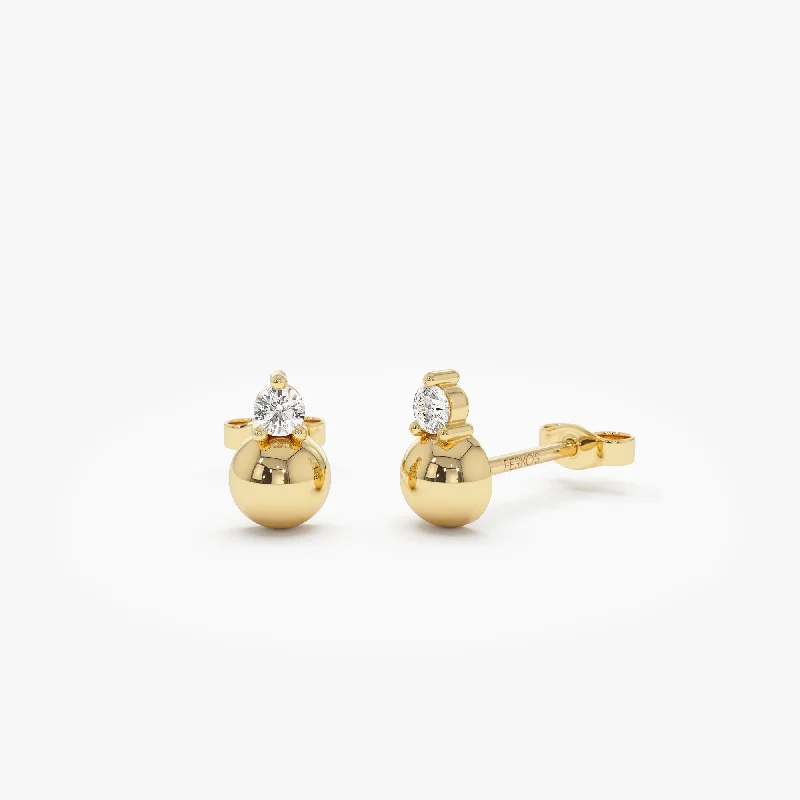 14K Gold Diamond Ball Studs