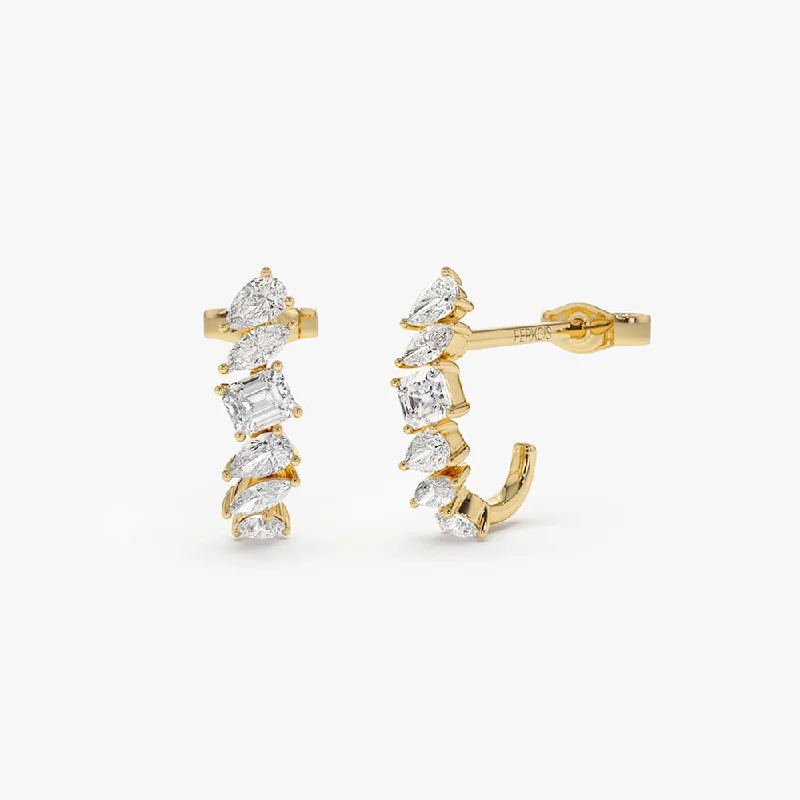 14k Gold Mixed Diamond Shapes Statement Stud Earrings