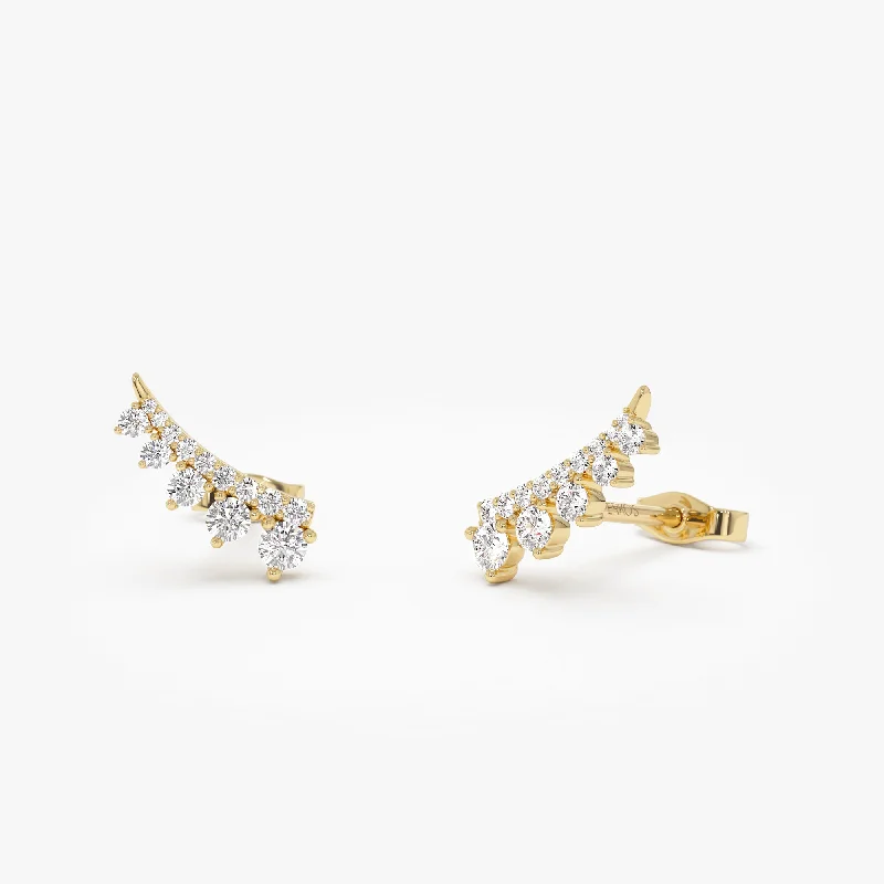 14k Graduating Diamond Ear Climber Studs