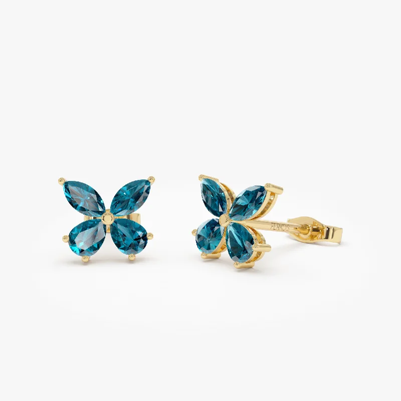 14K London Blue Topaz  Butterfly Stud Earrings