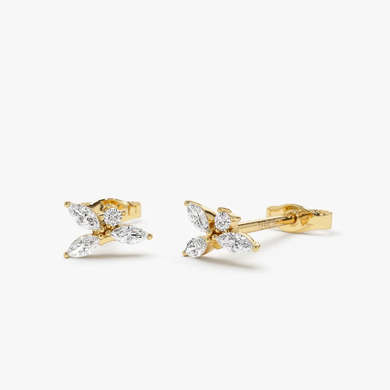 14K Marquise Diamond Cluster Studs