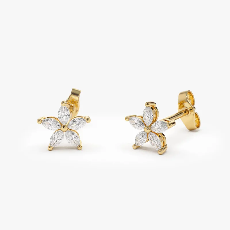 14k Marquise Diamond Floral Studs