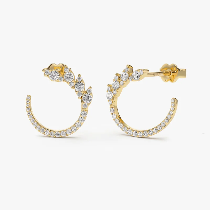 14k Marquise Looking Round Diamond Cluster Studs