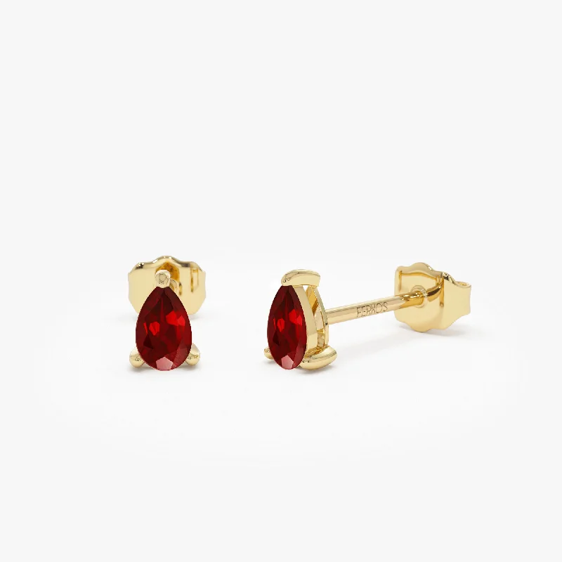 14K  Pear Shaped Ruby Stud Earrings