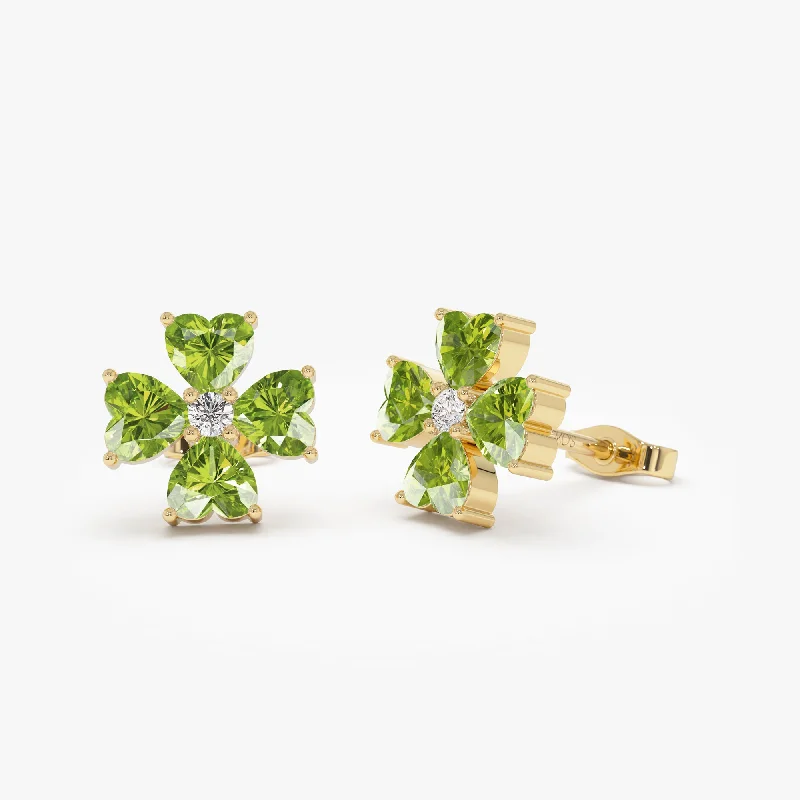 14k Peridot Four Leaf Clover Studs