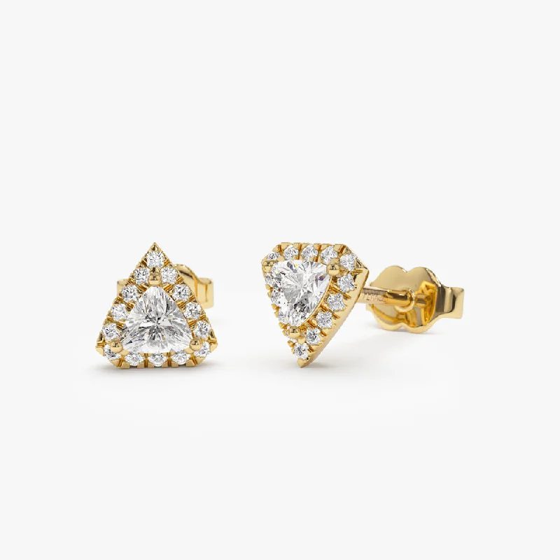 14k Petite Trillion Diamond Studs with Halo Setting