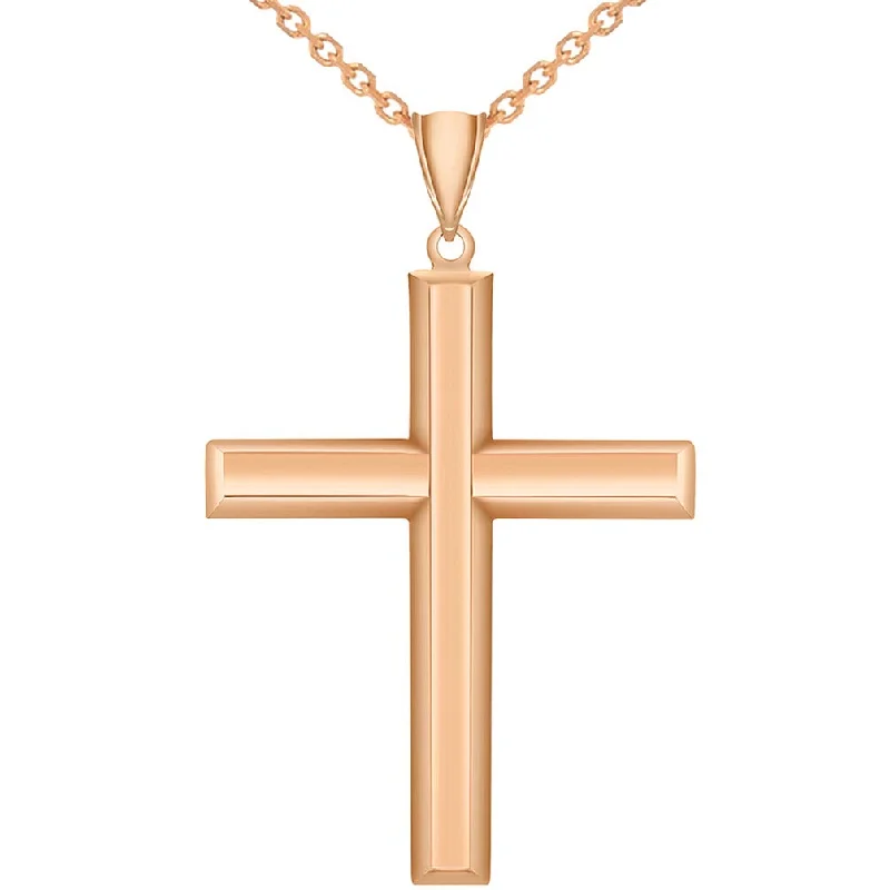 14k Rose Gold Plain & Simple Religious High Polish Cross Pendant Necklace