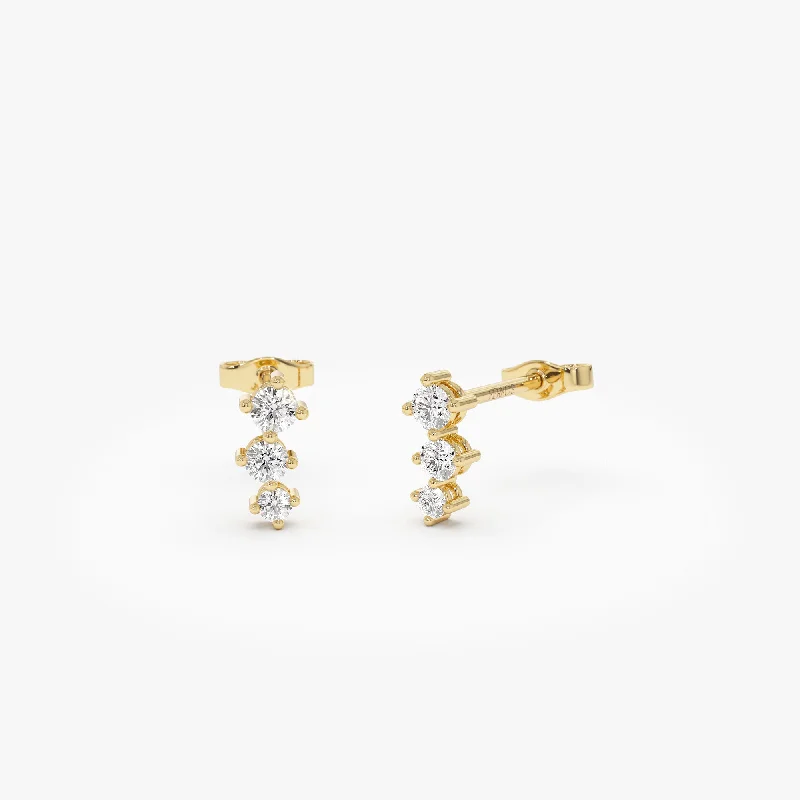 14k Three Stone Brilliant Diamond Studs 0.35 ctw