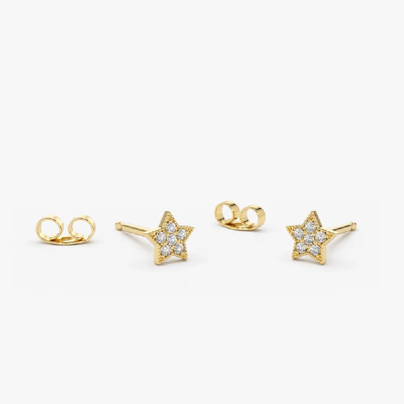 14K Gold Tiny Diamond Star Studs