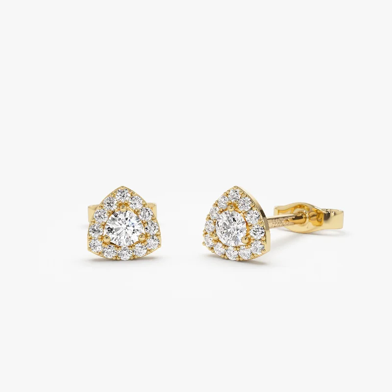 14k Triangle Halo Setting Diamond Studs