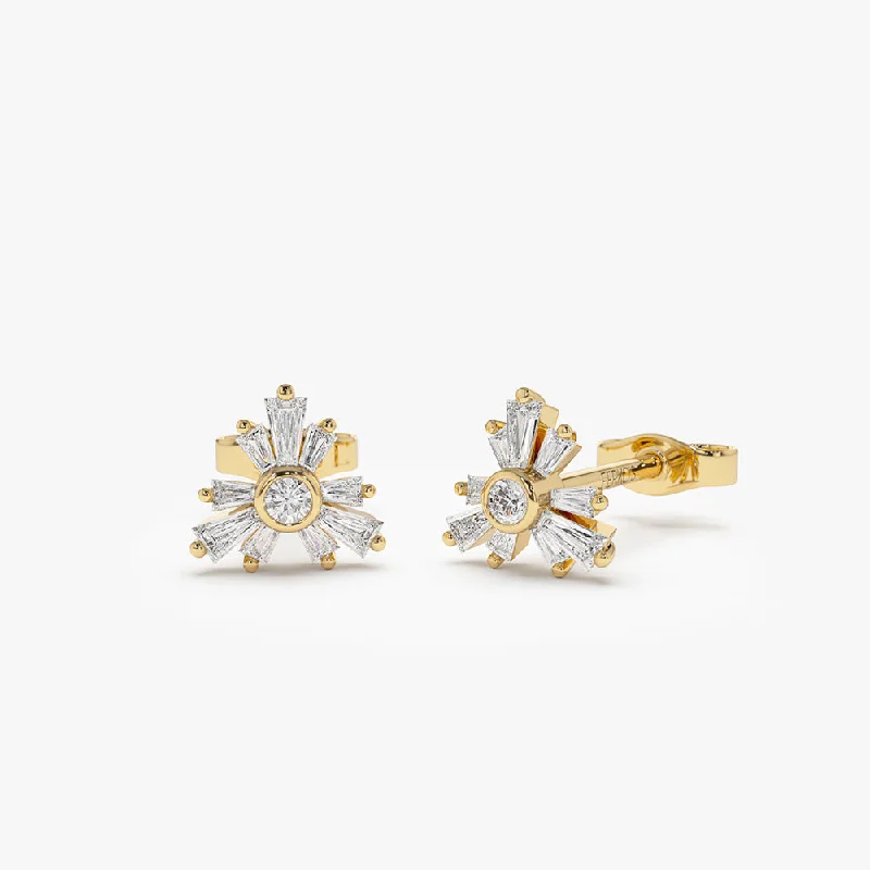 14k Triangle Shaped Tapered Baguette Diamond Stud