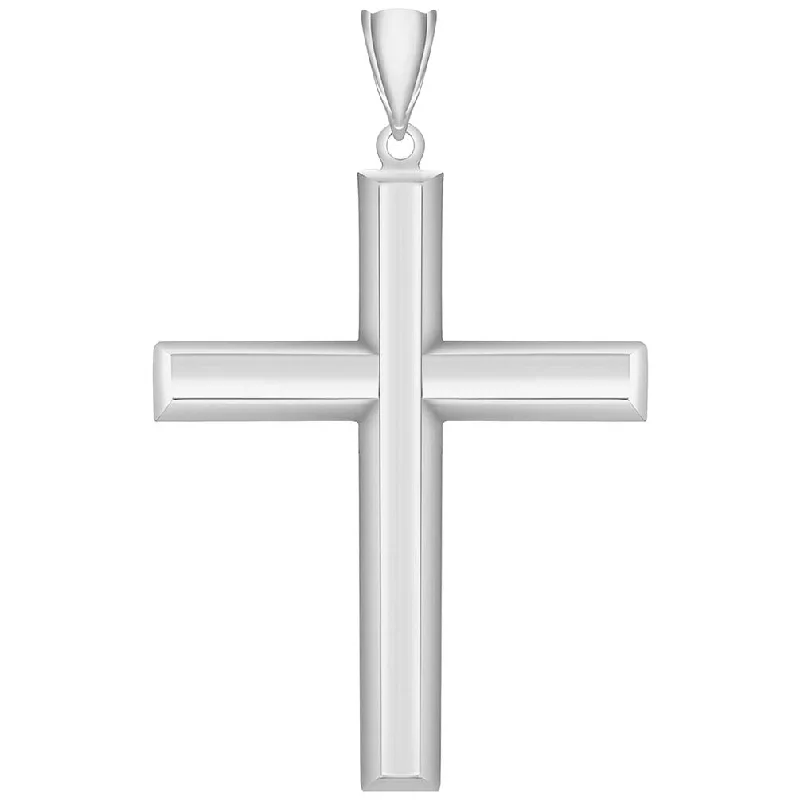 14k White Gold Plain & Simple Religious Cross Pendant with High Polish