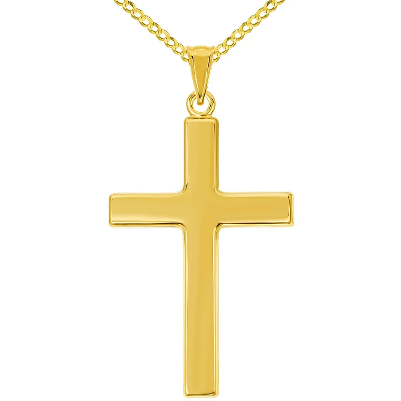 14k Yellow Gold Large Plain and Simple Religious Cross Pendant Necklace