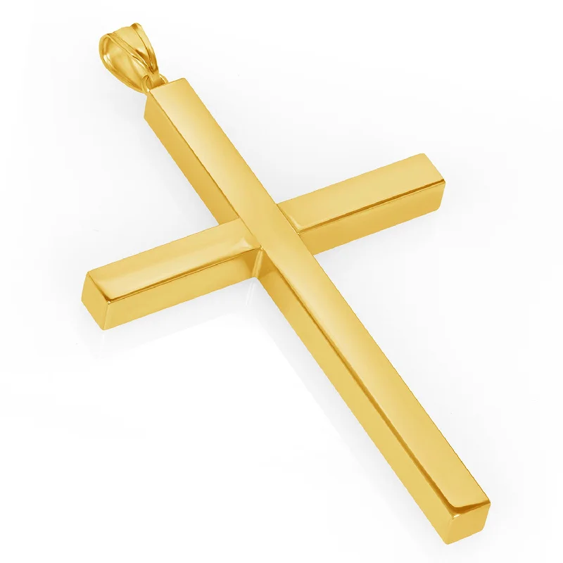 14k Yellow Gold Large Simple Religious Cross Pendant - 2.4 Inch Height