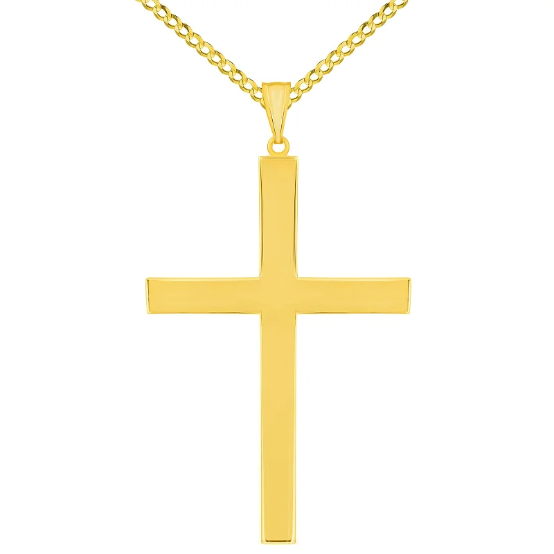 14k Yellow Gold Large Simple Religious Cross Pendant Necklace