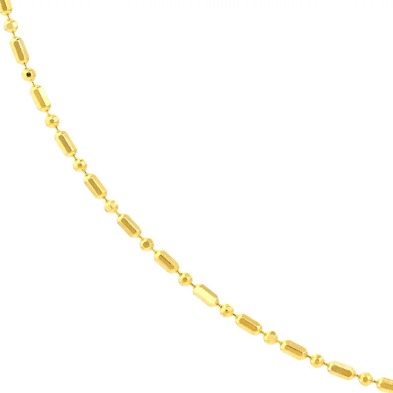 14K Yellow Gold or White Gold 1.2mm Diamond-Cut Bead and Barrel Chain Necklace with Lobster Lock