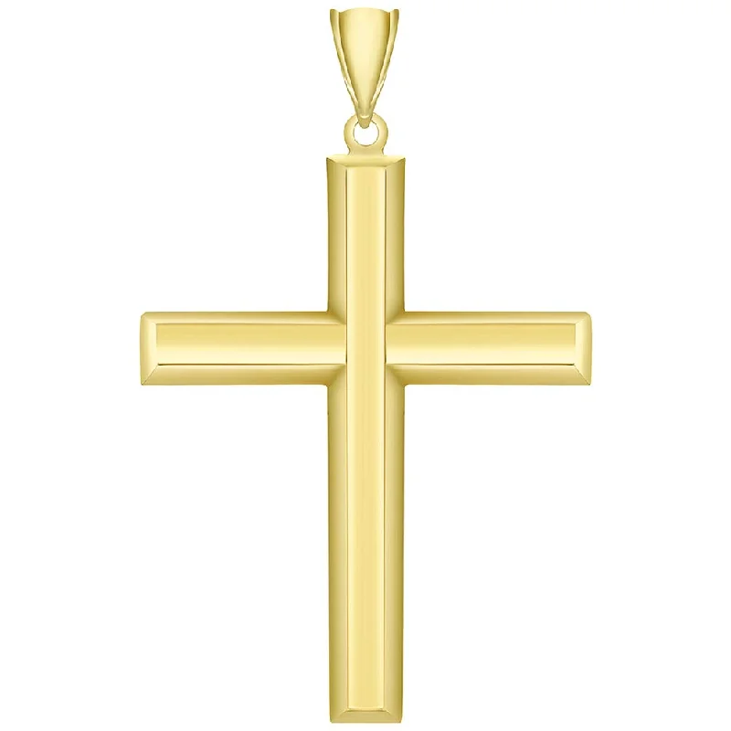 14K Yellow Gold Plain & Simple Religious Cross Charm Pendant with High Polish