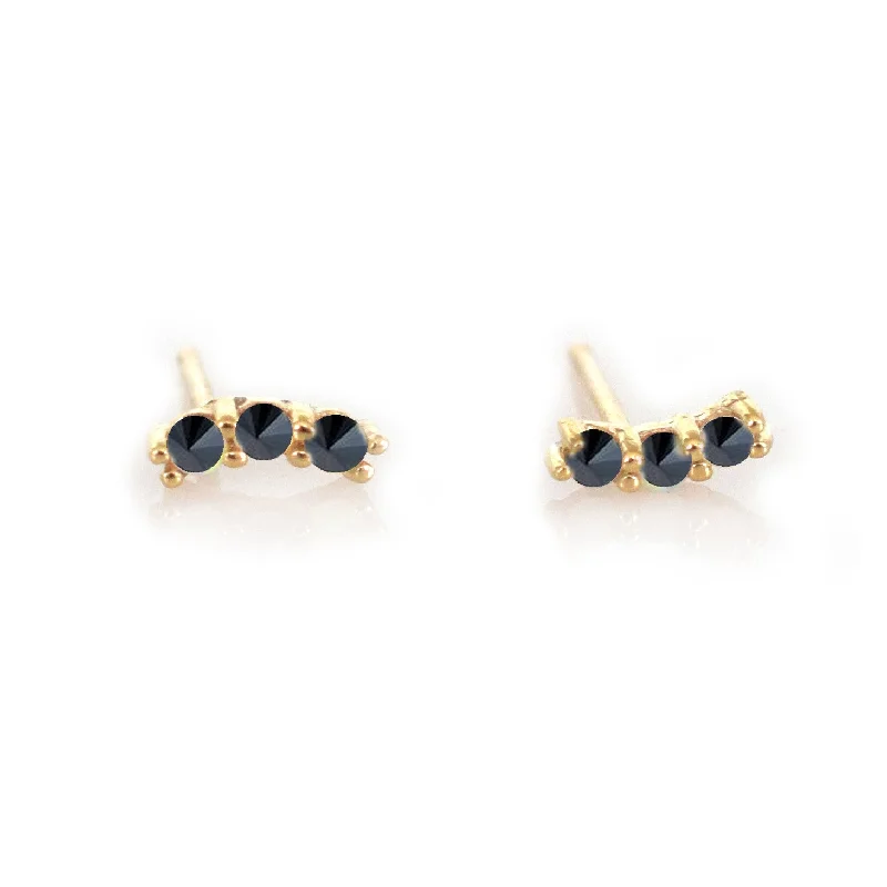 14kt Gold Black Diamond Curve Studs