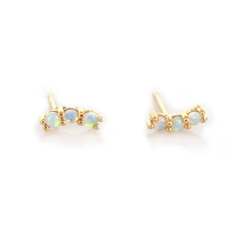 14kt Gold Mini Opal Rainbow Curve Studs