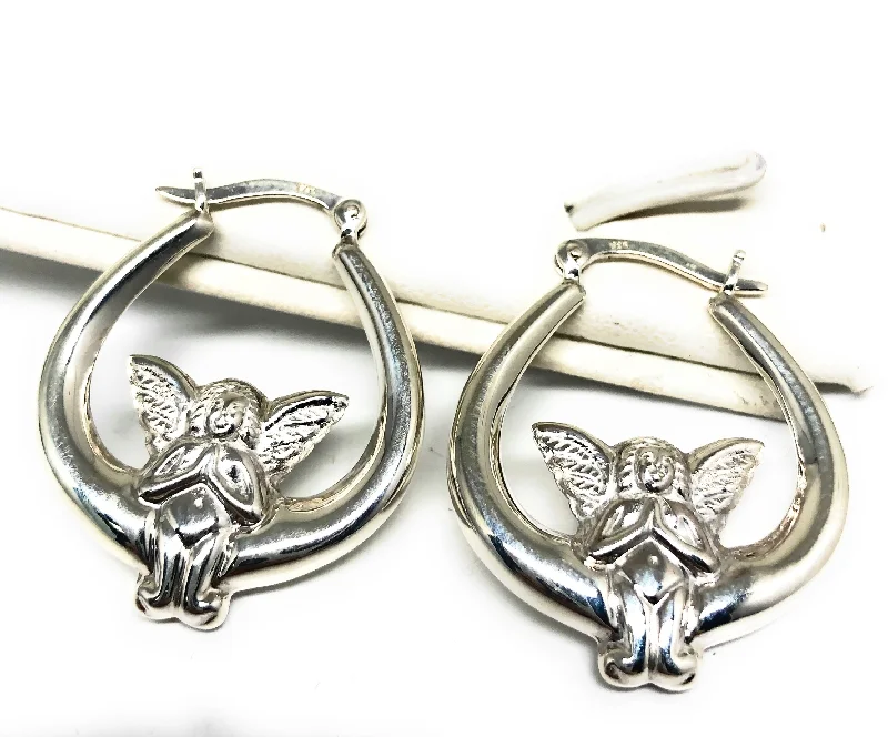 .925 Silver Ángel Hoop Earrings Arracadas