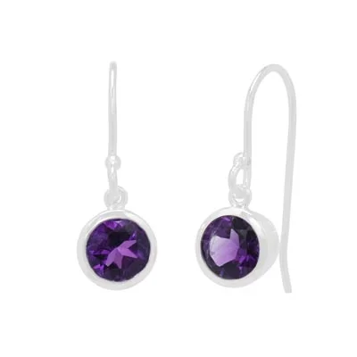 Amethyst Bezel Drop Earrings in Sterling Silver