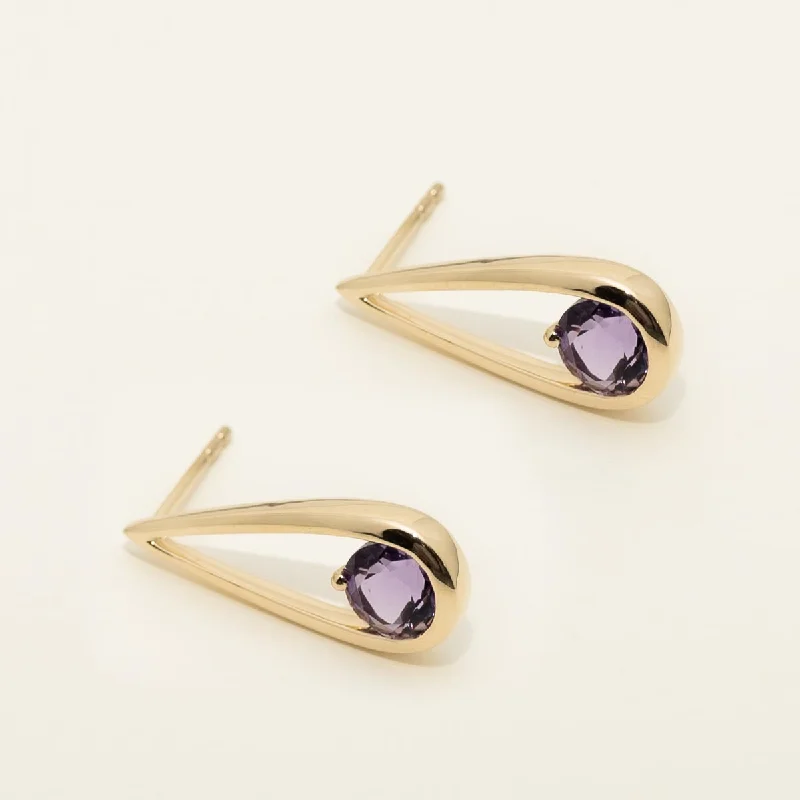 Amethyst Drop Earrings in 14kt Yellow Gold