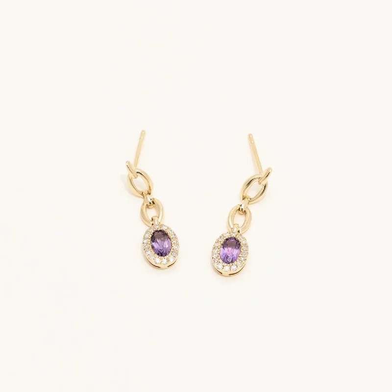 Oval Amethyst Drop Earrings in 14kt Yellow Gold with Diamonds (1/7ct tw)