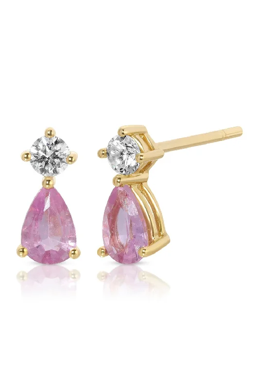 Pink Sapphire Violet Stud Earrings