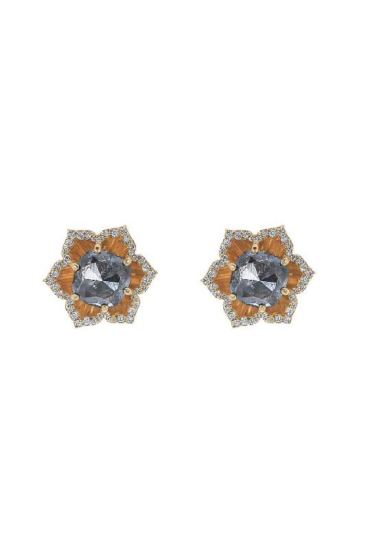 Rustic Diamond Flower Stud Earrings