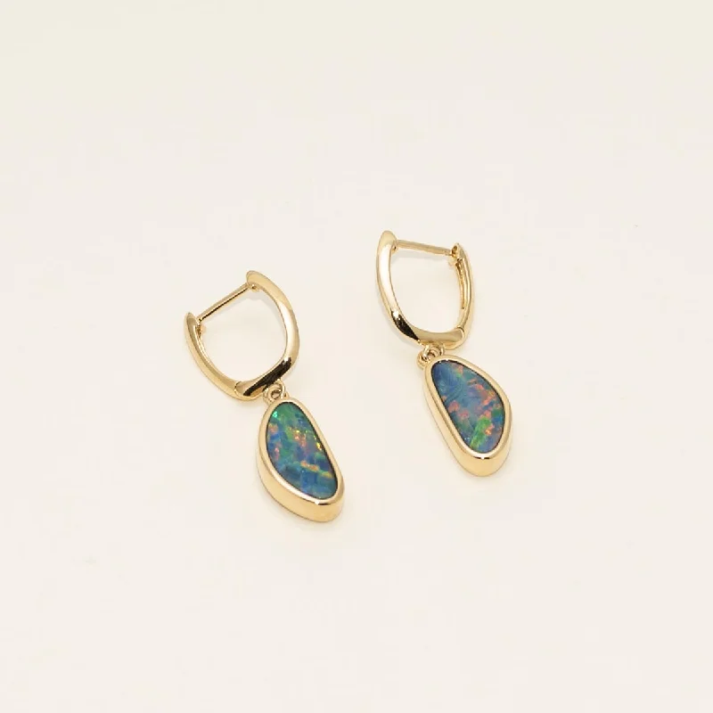 Parlé Australian Opal Doublet Drop Earrings in 14kt Yellow Gold