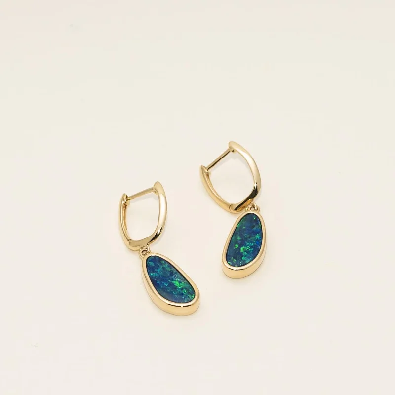 Parlé Australian Opal Doublet Drop Earrings in 14kt Yellow Gold