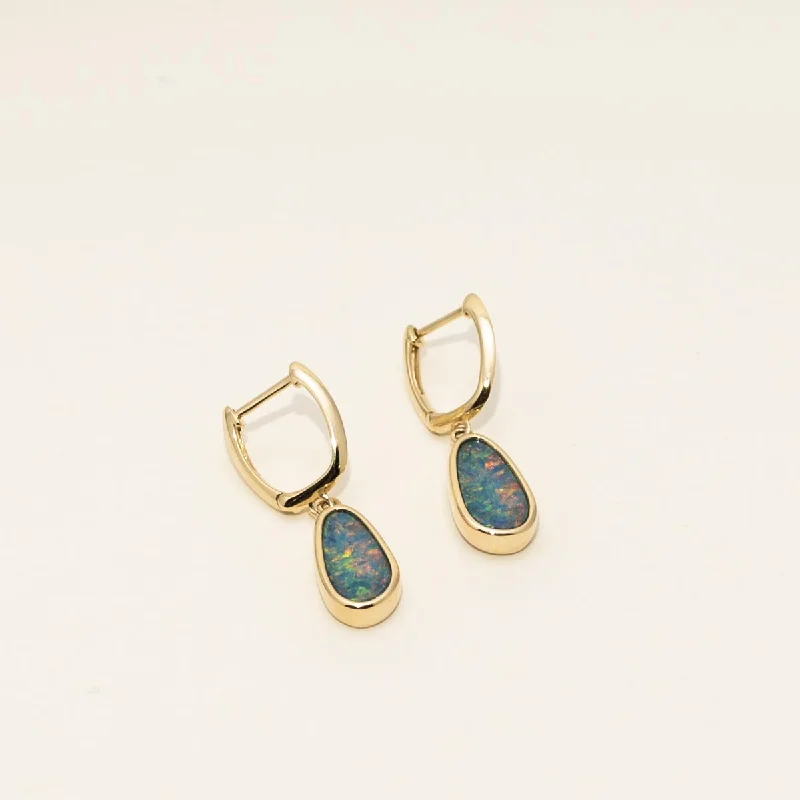 Parlé Australian Opal Doublet Drop Earrings in 14kt Yellow Gold