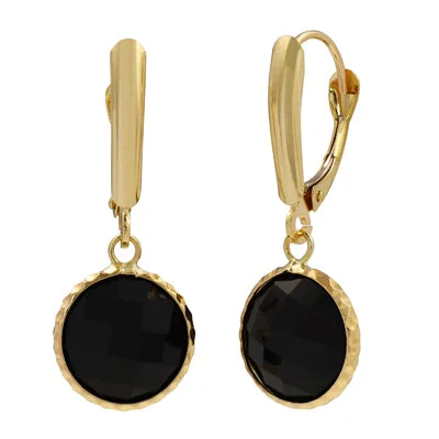 Black Onyx Drop Earrings in 14kt Yellow Gold