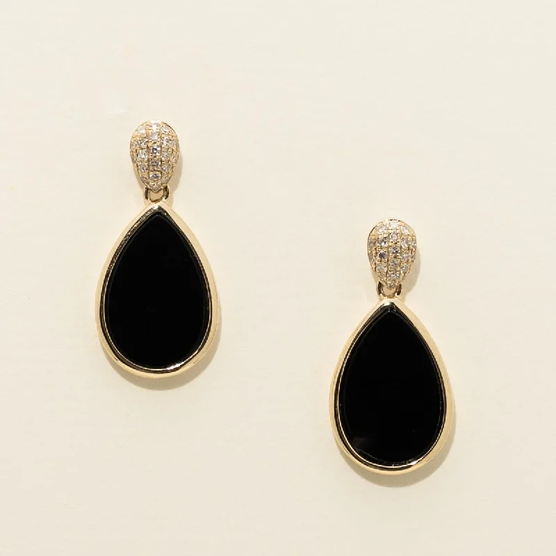 Black Onyx Drop Earrings in 14kt Yellow Gold with Diamonds (1/7ct tw)