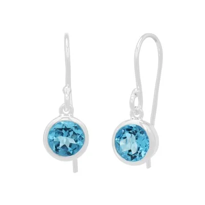 Blue Topaz Bezel Drop Earrings in Sterling Silver