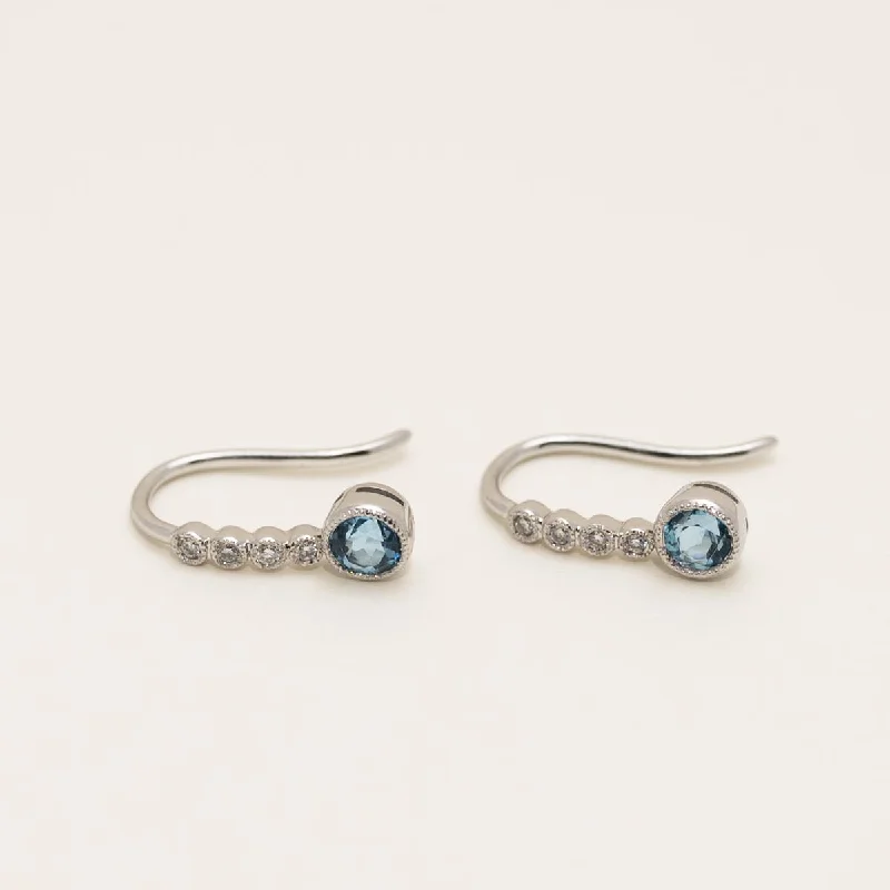 Blue Topaz Drop Earrings in 14kt White Gold with Diamonds (1/20ct tw)