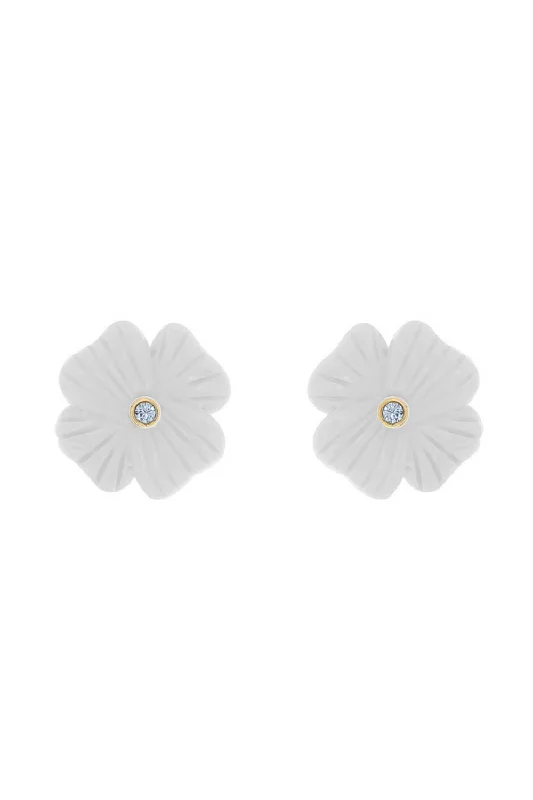 Small White Agate Clover Stud Earrings