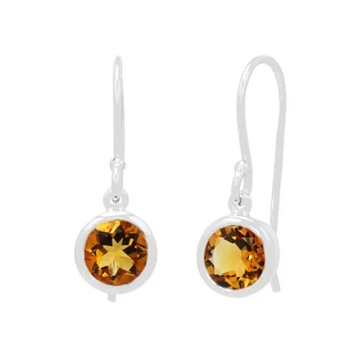 Citrine Bezel Drop Earrings in Sterling Silver