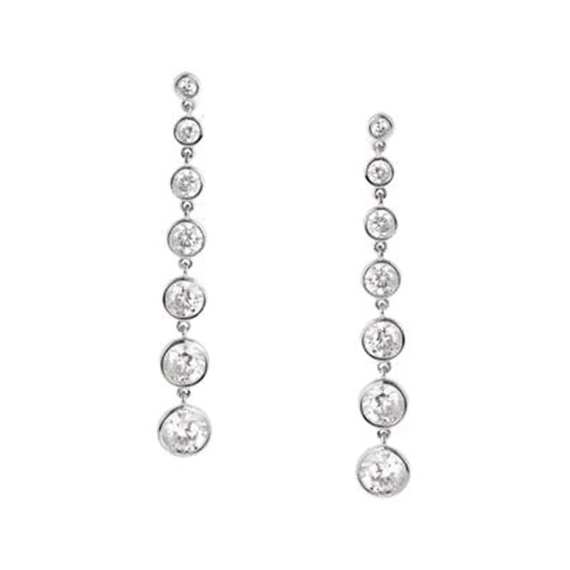 Crislu Cubic Zirconia Bezel Drop Earrings in Sterling Silver with Platinum Finish