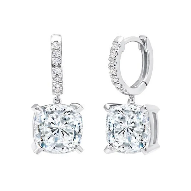 Crislu Cushion Cut Cubic Zirconia Drop Earrings in Sterling Silver with Platinum Finish