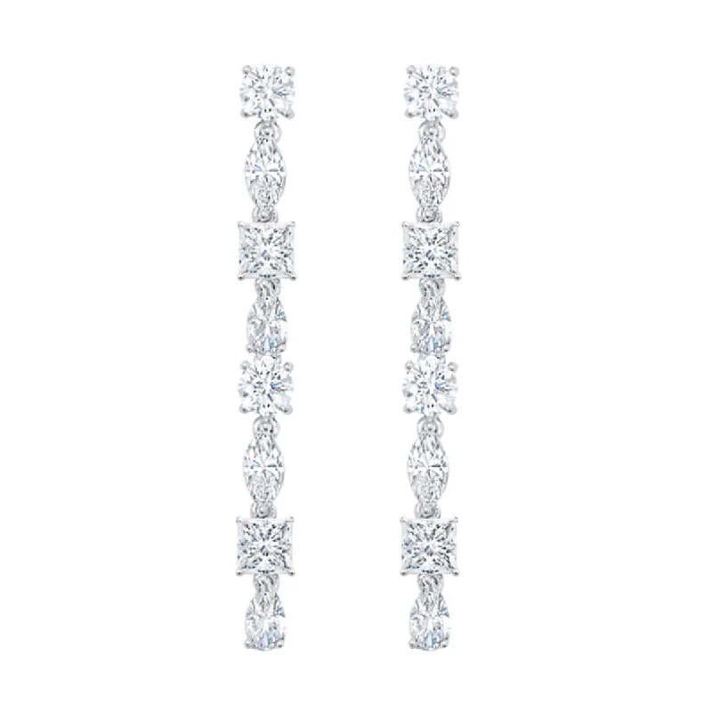 Crislu Cubic Zirconia Multi Shape Drop Earrings in Sterling Silver with Platinum Finish