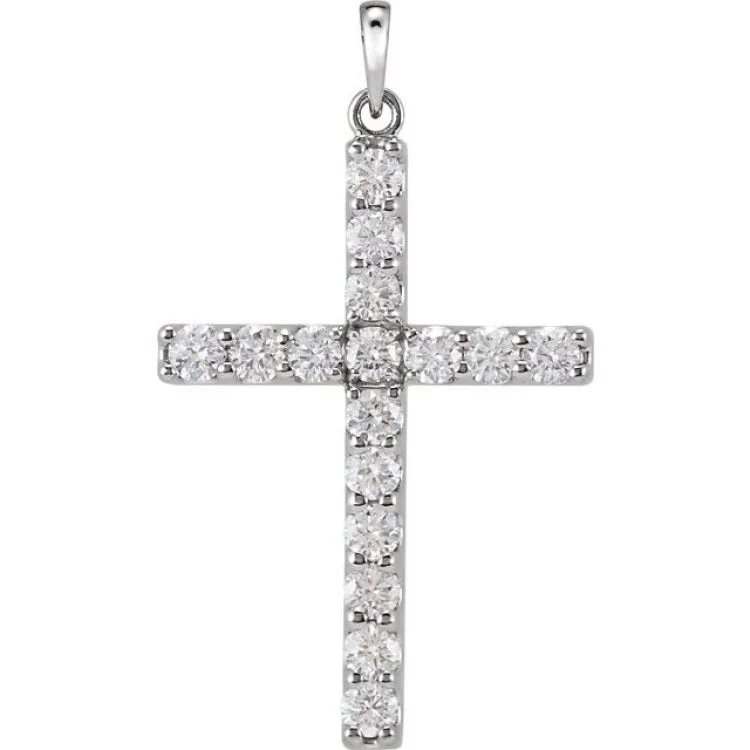 14K White 1/4 CTW Natural Diamond Cross Pendant