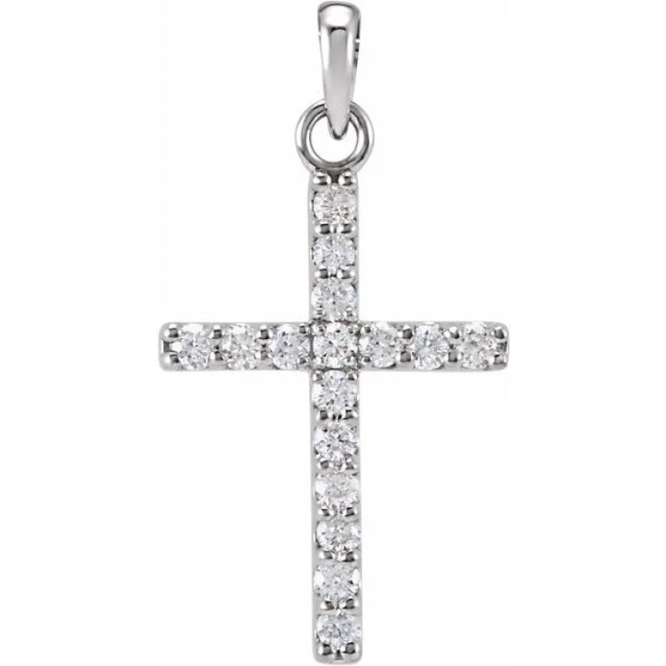 14K White 1/5 CTW Natural Diamond Cross Pendant