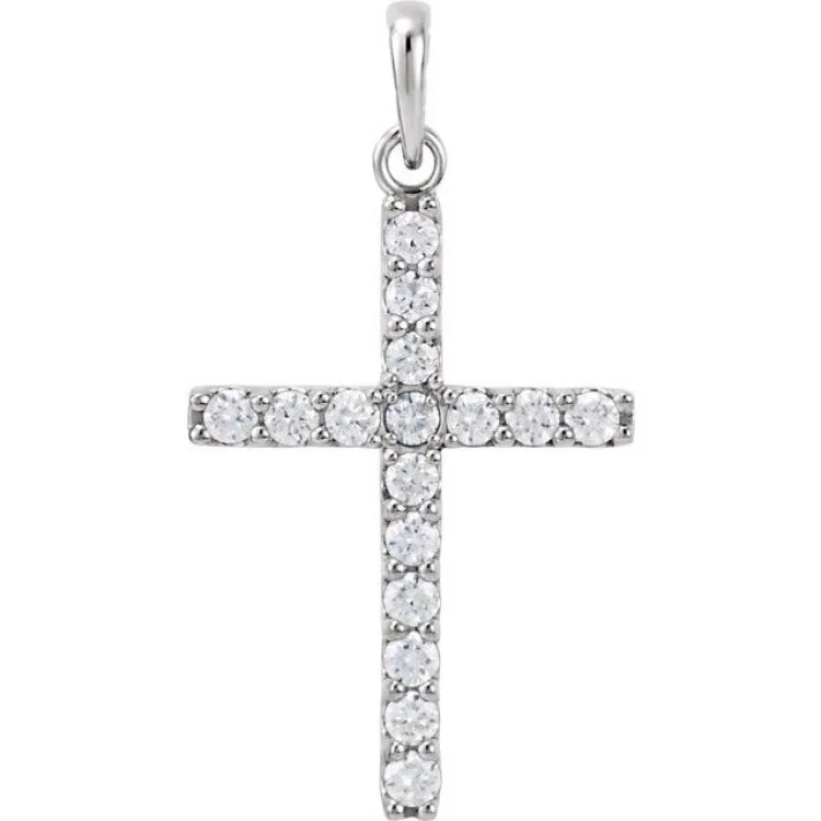 14K White 1/2 CTW Natural Diamond Cross Pendant