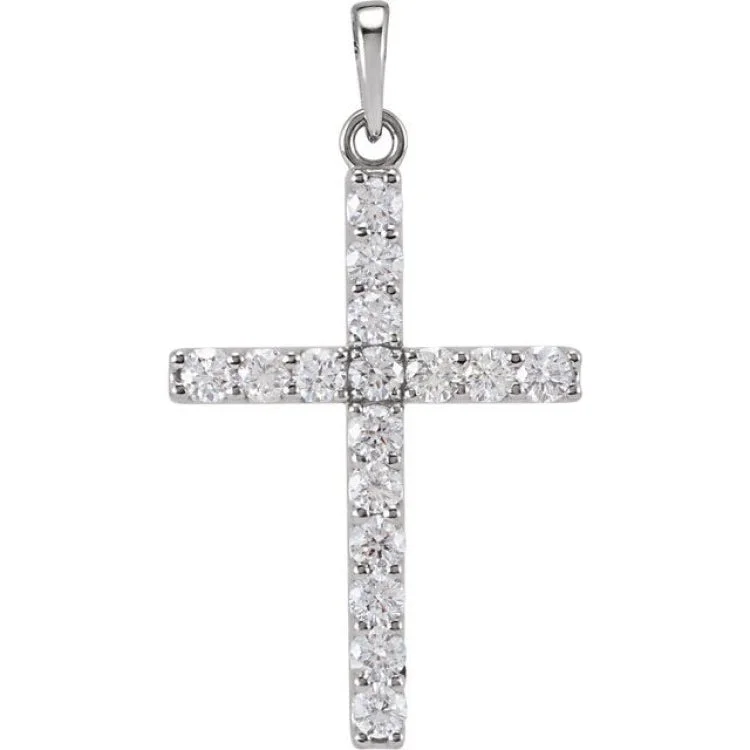 14K White 3/4 CTW Natural Diamond Cross Pendant