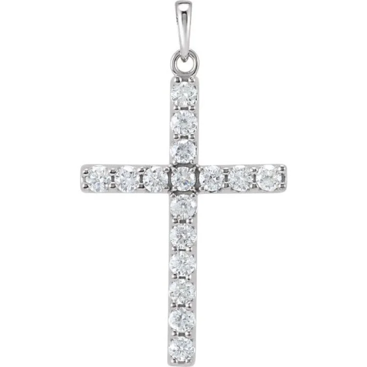 Platinum 1 CTW Natural Diamond Cross Pendant