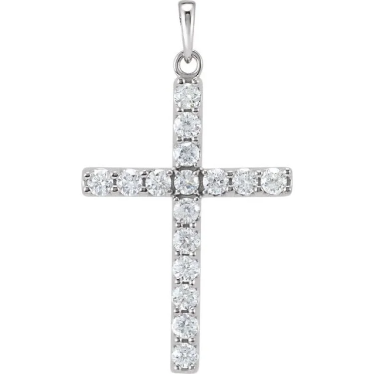 14K White 1 CTW Lab-Grown Diamond Cross Pendant