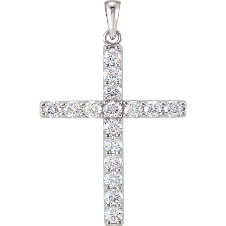 14K White 1/4 CTW Lab-Grown Diamond Cross Pendant